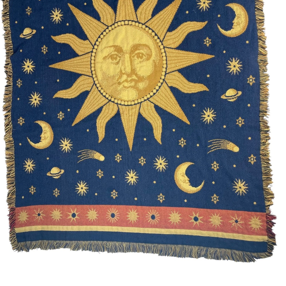 Celestial Blanket Sun Moon Stars Woven Throw FLAWS Hippie Boho Bohemian Witchy - Picture 4 of 16